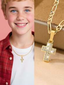 1 Piece Of Exquisite And Elegant Shining Large And Small Cross Copper Pendant Copper Inlaid Zirconia Necklace, Suitable For Giving To Girls/Boys/Family/Friends/Versatile/Light Luxury/Party/Banquet/Festival/Christmas/Thanksgiving/Halloween/Gift
