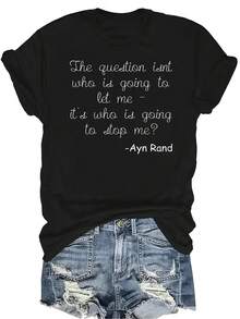 Camiseta de derechos iguales de regalo de feminismo de Ayn Rand, unisex, de verano, casual, transpirable, de personalidad, de cuello redondo, de manga corta, de ropa urbana, versátil, adecuada para adolescentes y adultos - Negro - Ver 1