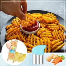 2 Pcs Wave Waffle Crinkle Cutter Set Stainless Steel French Fry Cutter Potatoes Slicer Crinkle Choppers Potato Lattice Carrot Chip Maker Kitchen ToolsBlue - Blue - View 7