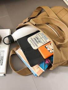 复古时尚男士托特包，大容量日式单肩包，适合工作、上学、度假、通勤，可斜挎或双肩背，返校必备帆布托特包 - 彩色 - 查看 9