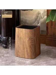 木纹垃圾桶，复古创意设计，适用于家庭、客厅、卧室、厨房、新中式风格、浴室优质大号垃圾桶 - 棕色 - 查看 11