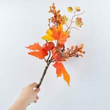 Thanksgiving Artificial Branches Fake Pumpkin Maple Leaves Stem For Vase Table Centerpieces Home Holiday Party Decor, Recommended For The Start Of School Season, Essential For Christmas And Halloween, With A Unique Style And Convenient Practicality. - Yellow - View 1