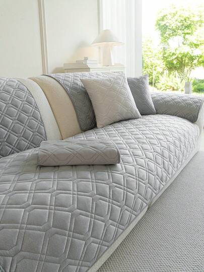 1pc Geometric Quilted Velvet Sofa Cushion, Minimalist Style, Non-Slip Back, Pet-Friendly, Soft Multi-Functional Anti-Dirt Anti-Dust, Holiday Decor Sofa Cover, Suitable For Backrest, Armrest, All Seasons