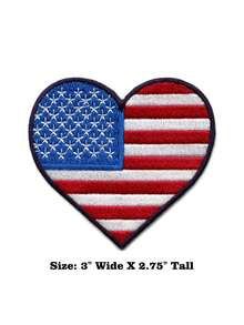 1pc American Flag Heart Shaped Patch, Stars And Stripes Pattern, Embroidered, Iron-On - Multicolor - View 7