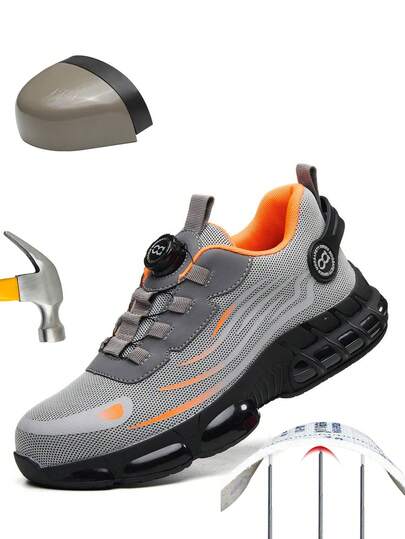 Men & Women's Industrial Construction Work Shoes, Wide Fit Steel Toe Shoes, Rotary Button New Comfortable Work Shoes, Outdoor Sports Hiking Shoes, Construction Site Lightweight Breathable Work Shoes, Unisex (Please Measure Foot Length To Select Size Based On China Size)