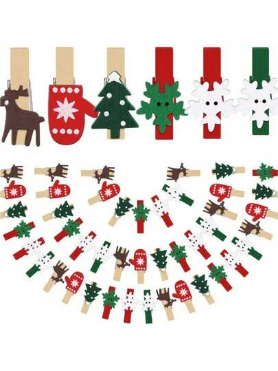 20pcs/40pcs Christmas Snowflake & Reindeer Photo Clips, Christmas Tree Decor Clips, Holiday Gift Packaging DIY Scrapbooking Clips, Hanging Ornament Accessories