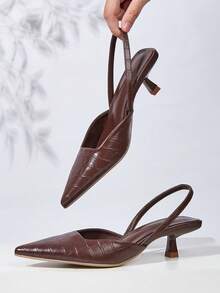 Women's Stone Texture Kitten Heel Shoes, Elegant Pointed Toe High Heels, Fashionable Ankle Strap High Heels (Random Cut) - Brown - View 6