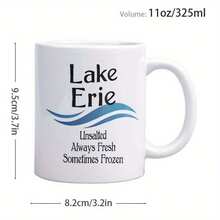 Funny Humorous Sarcastic 11oz Ceramic Coffee Mug - Yili Lake Cup - No Salt, Always Fresh, Sometimes Frozen - Ceramic Coffee Mug With Pink Handle And Blue Ripple Design - Perfect Gift For Lake Enthusiasts And Nature Lovers Ideal Birthday Gift For Women, Men, Friends, Colleagues - 白色 - 查看 9