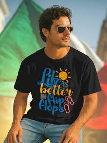 Life is better in flip flops t shirt uomo estiva cotone casual moda spiaggia regalo vacanza comfort  maglietta must have per un look alla moda  esclusiva