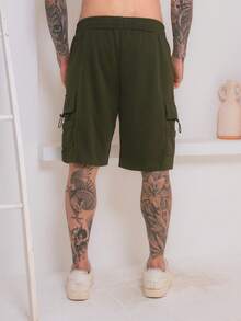 Cargo Shorts With Elastic Waistband - 軍綠色 - 查看 3