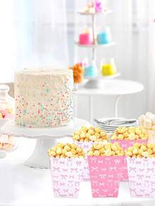 10pcs White/ Pink Background Bow Pattern Paper Popcorn Box, Popcorn Cups, Food Snack Box, Wedding Birthday Babe Shower Party Disposable Tableware, Suitable For Multiple Themes Holiday Party Picnic Camping, Home Kitchen Restaurant Table Supplies - Multicolor - View 7