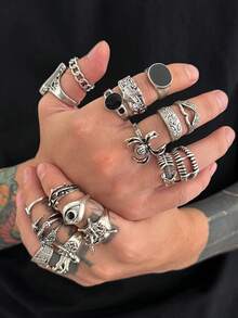 4-Piece Set Asymmetrical Diamond Decor Vintage Geometric Design Fashion Rings