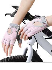 1 Pair Solid Color Letter Print Polyester Fiber Women Sports Fitness Half Finger Gloves, Breathable Anti-Slip Cycling Yoga Gym Training Unisex - B - View 11