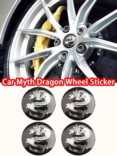 4pcs Mythical Dragon Wheel Hub Center Cap Stickers - 2.2 Inch Aluminum Alloy Wheel Decorative Emblem Badges, Fit For Cars, Motorcycles, Trucks, SUVs, Waterproof And Heat-Resistant Stickers, Automotive Wheel Accessories