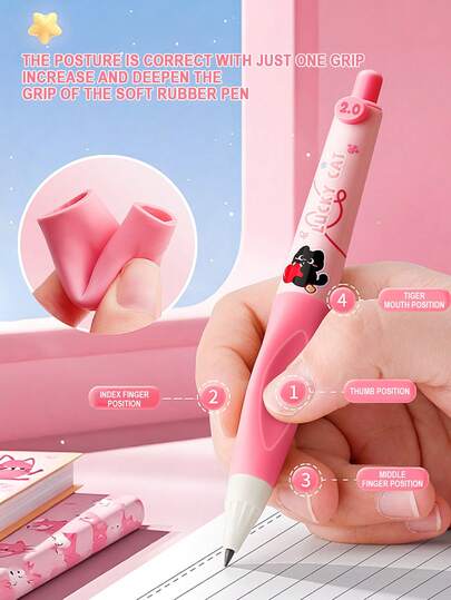 1 支儿童自动铅笔，带握把 - 儿童姿势矫正书写工具，防断铅芯，适合初学者的软硅胶握把，小学生学习用品。