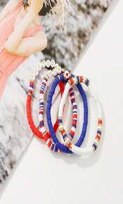 Elegance 11 Designs Heishi Beaded Bracelets For Women Polymer Clay Colorful Surfer Stackable Beads Boho Bracelet Summer Beach Jewelry - 酒紅色 - 查看 3