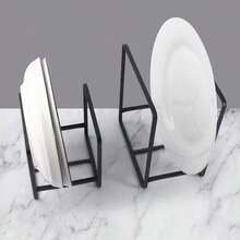 1pc Sleek Black Metal Dish Rack Set - Space-Saving Tiered Shelf Organizer For Kitchen, Durable No-Drill Overhead Mounting, Versatile Plate & Utensil Holder With Pull-Out Design, Ideal For Home Use, Kitchen Organizers And Storage, Utility Racks