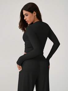 NcmRyu 1 Set Damen bequemer, lässiger, einfarbiger, rundhalsiger, weiter, gerade geschnittener, locker sitzender Langarm Fitness, Workout, Outdoor Sport Anzug