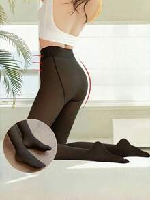 1条加大码加厚保暖内衬女士高弹力不透明连裤袜，时尚性感踩脚裤袜，两种厚度可选：100克适合初秋，300克适合冬季，适用温度-5~25℃，非常适合圣诞节和万圣节 - 黑色 - 查看 6