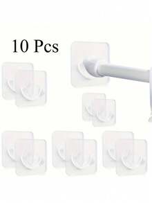 10pcs Clear Adhesive No Drill Curtain Rod Holders - Strong Grip Waterproof Bathroom & Window Tension Rod Holders, Easy Install Wall-Mounted With Curved Design For Semi-Circular Rods, Damage-Free Removal, Minimalist Holder | Durable Plastic Bathroom Decor Christmas Decor