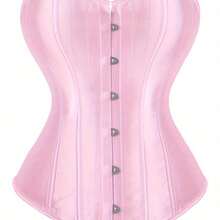Strapless Vintage Silk Bodysuit Front Lace Tight Non-Stretch Polyester Women Apparel For Adult Carnival Costume Occasions - 粉色 - 查看 5