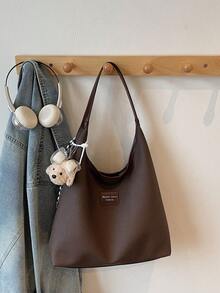 Bolsa de ombro grande casual feminina, bolsa leve para compras - Café - Ver 4