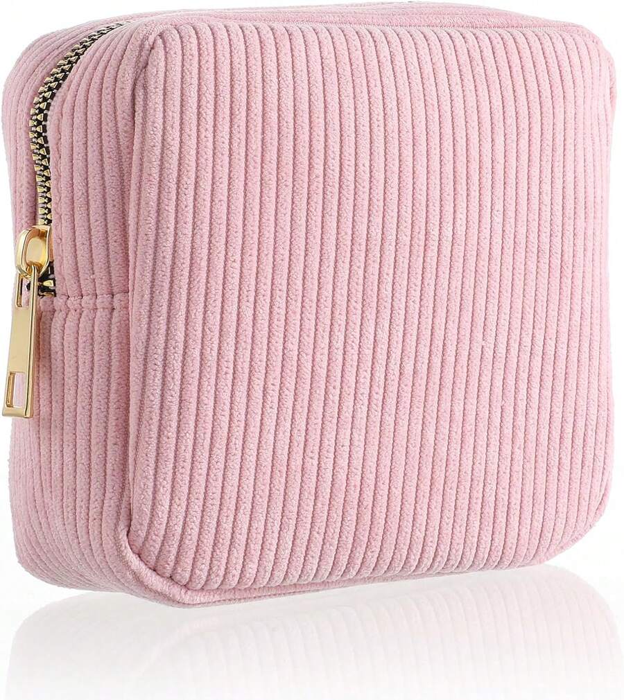 Menstrual Bags For Teen Girls, Corduroy Sanitary Napkin Storage Bag Mini Makeup Pouch Portable Period Pouch With Zipper Sanitary Pads Bag Tampons Holder For Purse First Period Women