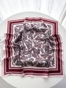 1pc Paisley Print Faux Silk 27.6in Small Square Scarf/Bandana, Versatile Neck Scarf For Men, Sun Protection - Reddish Pink - View 2
