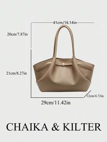 CHAIKA & KILTER 1 chiếc Túi đeo vai bằng da PU màu trơn, Túi tote thường ngày cổ điển dành cho nữ với thiết kế nhăn, Dây thắt lưng có thể điều chỉnh, Quai xách đôi, Khóa từ, Thích hợp cho du lịch, mua sắm, hẹn hò, Quà tặng cho phụ nữ, thanh thiếu niên, sinh viên đại học, người mới bắt đầu và nhân viên văn phòng, Tuyệt vời cho văn phòng, trường học, công việc, kinh doanh, đi làm, ngoài trời, du lịch, dã ngoại - Màu Khaki - Xem 3