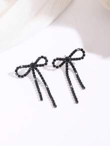 1 Pair Elegant Fashion Claw Chain Welded Bow Tassel Earrings, Suitable For Women's Daily Wear - Black - View 3