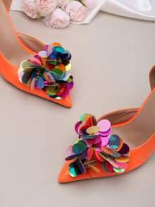 2pcs Detachable DIY Shoe Accessories, Faux Fish Scale Decor Colorful Magenta Silver Triangle Fashionable Elegant Luxurious High Heel Shoe Clips, Suitable For Women's High Heels, Sandals, Pumps In Apricot, Pink, Champagne, Black, White, Orange For Workplace, Business, Date, Party, Travel - Multicolor - View 4