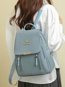 女士软皮背包，大容量女士背包，休闲旅行背包，女孩背包 - 藍色 - 查看 6