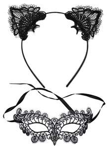 D EXCEED 2Pcs Cat Women Mask And Necklace Set Halloween Sexy Cat Costume Party Cosplay Punk Accessories Gift - Black - View 12