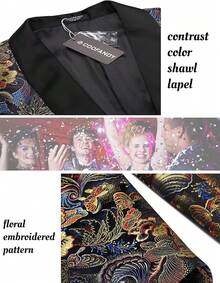 Men's Floral Jacket Luxury Embroidered Stylish Suit Blazer Jacket For Wedding Party Dinner-2025 - 蝴蝶-黑色 - 查看 2