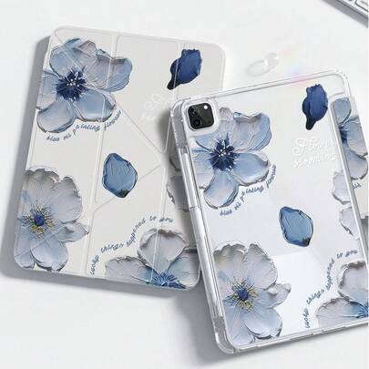 Ốp lưng hai mặt bằng acrylic trong suốt, màu xanh dương dễ thương, kiểu tranh sơn dầu hoa, chống sốc và bền bỉ, tương thích với iPad thế hệ thứ 7, 8 và 10 (10.2 inch). Có khe cắm bút tích hợp, hỗ trợ chức năng ngủ/thức và nhiều chế độ giá đỡ gập. Một món quà lý tưởng cho năm mới 2026 và Giáng sinh, quà sinh nhật mùa xuân, quà tặng tiệc Giáng sinh.
