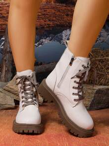 Women's New Personalized Casual Outdoor Street Thick Sole Comfortable Lace-Up Cozy Warm Elastic Chelsea Boots