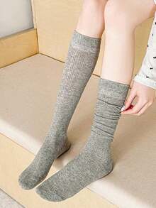 4 Pairs Solid Color Thin Calf Socks For Women, Breathable Mesh Texture, Ballerina Style Long Socks, Summer