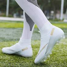 SUNAIS Men's Soccer Shoes With Non-Slip Spikes High-Tops Lace-Up Indoor Futsal TF Turf Cleats Sneaker