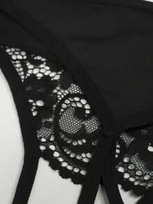 Custom Women Sexy Underwear, Rhinestone Letter Decor New Sexy Ladies Lingerie, Open Crotch Lace Sheer See-Through G-String Panties