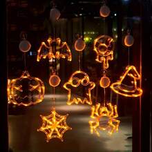 Luces LED de ventana de diseño múltiple para Halloween - Juego de decoración con ventosas y batería, con calabazas naranjas, arañas, ojos de fantasma y sombreros de bruja para crear una atmósfera espeluznante en interiores/exteriores. Decoración para Halloween, Navidad, Acción de Gracias, bodas, hogar, otoño, cumpleaños, fiestas, jardín, festivales y adornos de Halloween.