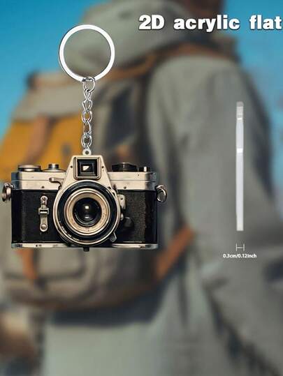 2/1 Retro Camera Keychain -2D High Quality Acrylic Keychain, Durable Zinc Alloy Chain, Retro Design Keychain, Perfect For Car Keys, Christmas, Valentine's Day, Teacher's Day, Father's Day, Mother's Day, Birthday Gifts, Camera Decoration, Halloween, Christmas, Thanksgiving, Photography Equipment Enthusiasts Pendant