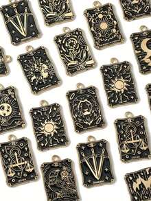 10 件塔罗牌占卜万圣节哥特式魔法塔罗牌珐琅黑金护身符幸运符适用于珠宝制作 DIY 耳环手链项链工艺品