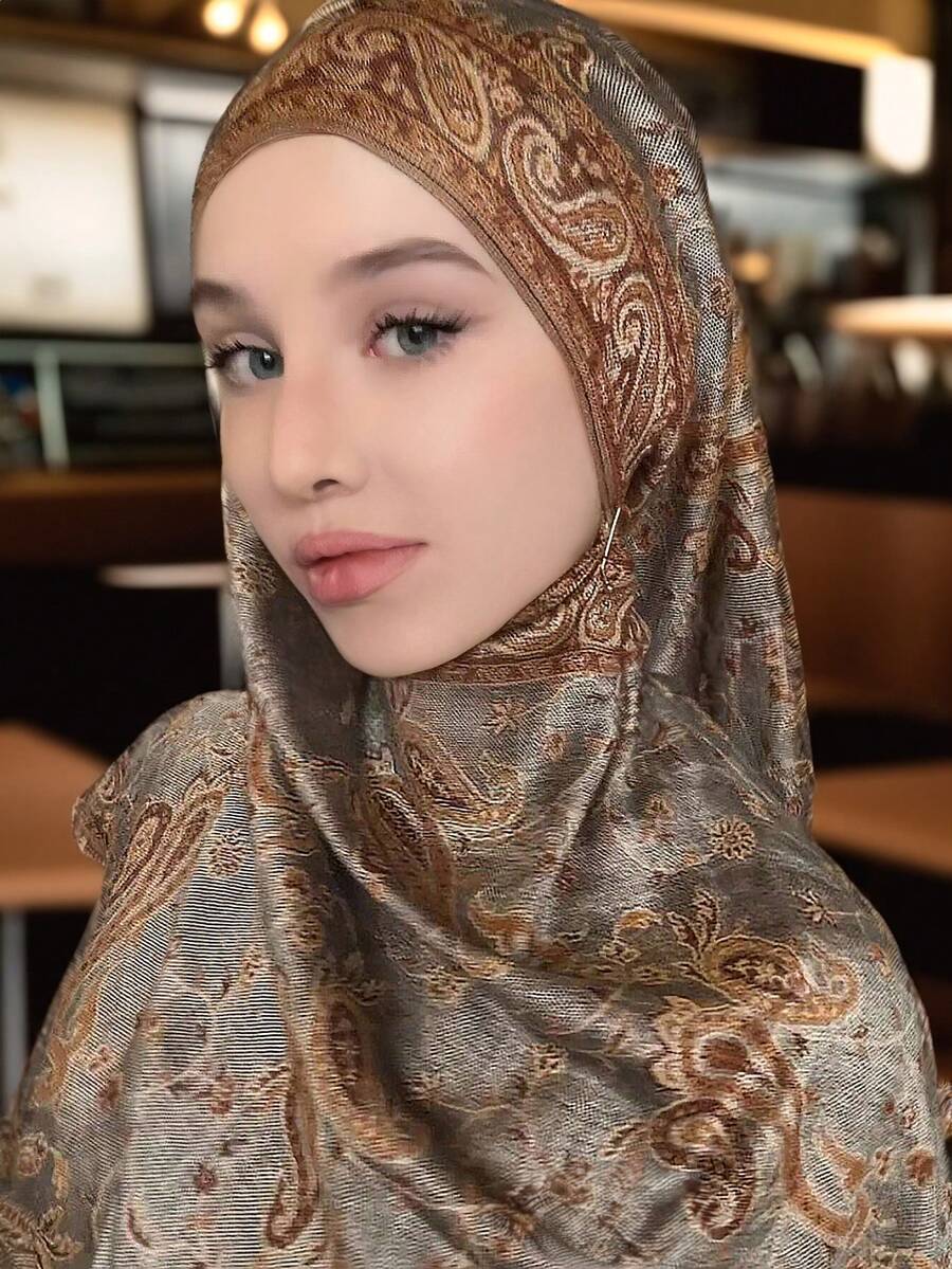1pc Women's Bohemian-Style Fashionable Retro Paisley Jacquard Headscarf, A Casual And Elegant Sun Protection Scarf Shawl, Suitable For Everyday Wear - Brown Gray - View 1