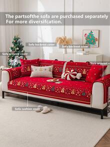 1pc Red Christmas Sofa Cover, Soft & Comfortable, Can Be Spread Or Draped, Dust-Proof & Dirt-Resistant, Machine/Hand Washable, Pet Furniture Protector, Suitable For 2/3/4 Seater Sofas (Multiple Sizes Available), Suitable For Autumn Decor, Room Decor, Back To School, School Supplies - Red - View 6