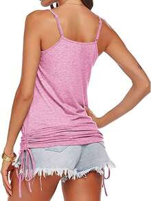 Tops Women Lace Up Shirt - Summer Spaghetti Strap Tank With Side Shirring & Banded Bottom - 粉色 - 查看 4