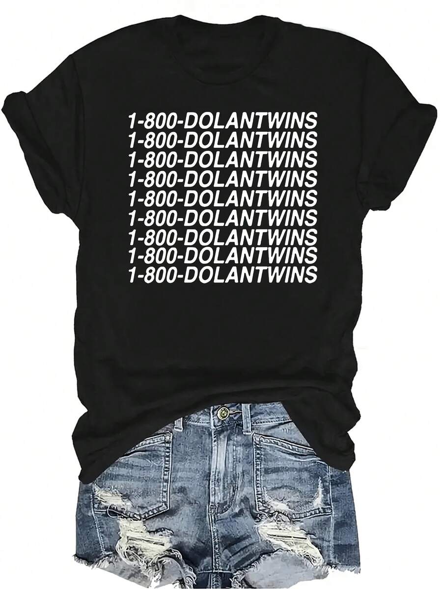 Camiseta de los Dolan Twins, unisex, de verano, casual, transpirable, con personalidad, cuello redondo, manga corta, ropa de calle, versátil, adecuada para adolescentes y adultos - Negro - Ver 1