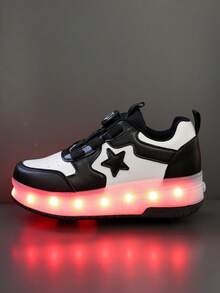 GUANGLAN 2-In-1 LED Light Up Roller Skates For Girls, 2 Wheels Removable USB Rechargeable Roller Skates, Leather Upper, 11 Flashing Modes, 7 Colorful Lights, Unisex Rotatable Button, Easy On/Off, Outdoor Sports - Black and White - View 12