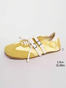2025 New Mary Jane Style Sport Casual Shoes, Soft Sole Lightweight Breathable Patchwork Ballet Flats - Yellow - View 7
