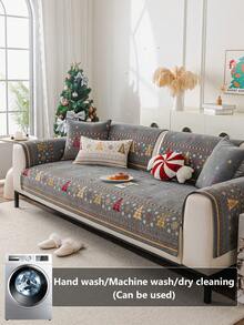 1pc Deep Grey Christmas Sofa Cover, Soft & Comfortable, Can Be Spread Or Draped, Dust-Proof & Dirt-Resistant, Machine/Hand Washable, Pet Furniture Protector, Suitable For 2/3/4 Seater Sofas (Multiple Sizes Available), Suitable For Autumn Decor, Room Decor, Back To School, School Supplies