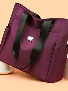 Women's Fashion Nylon Tote Bag - Durable, Multi-Pocket Design With Zipper Closure, Perfect For Shopping, Work, And Everyday Travel - Available In Dark Purple, Blue, Black - 彩色 - 查看 4